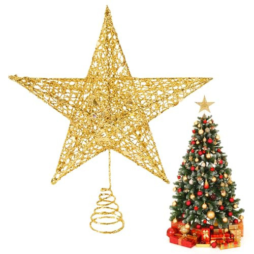 Glittered Christmas Tree Topper Gold 10 Inch, Metal Christmas Small Star Treetop for Christmas Tree Star Ornaments Decorative for Home Xmas Holiday | Amazon (US)