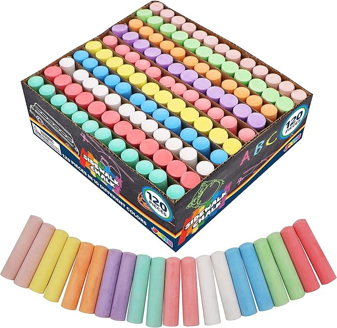 JOYIN 120 Pack Sidewalk Chalk for Kids Giant Box Non-toxic Jumbo Colored Washable Sidewalk Chalk ... | Amazon (US)