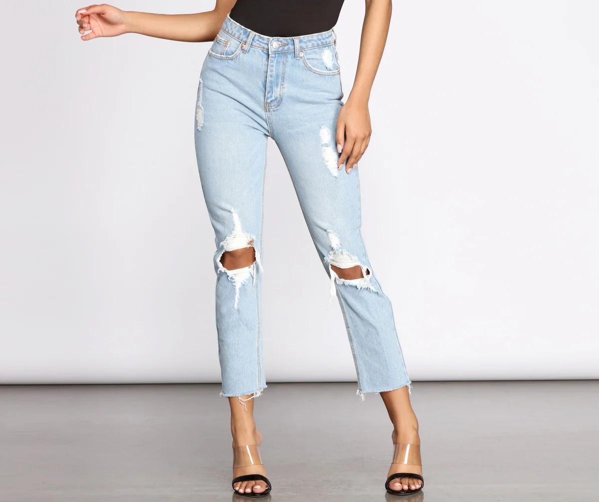 High Waist Distressed Denim Pants | Windsor Stores