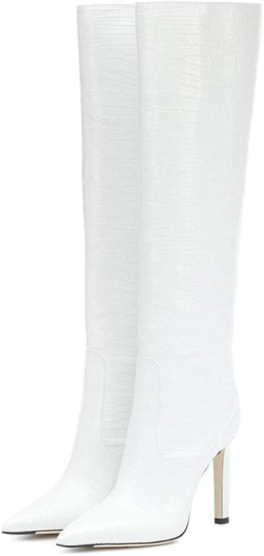 Women's Knee High Boots Stiletto Heel Pointed Toe Mid-Calf Boot Casual Dress Combat Booties Large Si | Amazon (US)