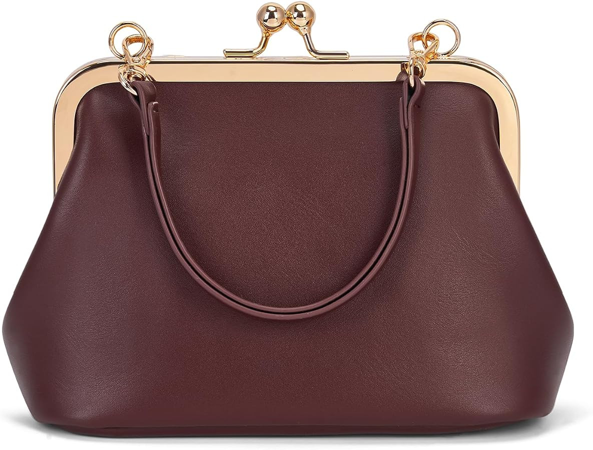Mini Women's Kiss Lock Crossbody Bag PU Small Top Hand Handbags Kiss Clasp Crossbody Purses Eveni... | Amazon (US)
