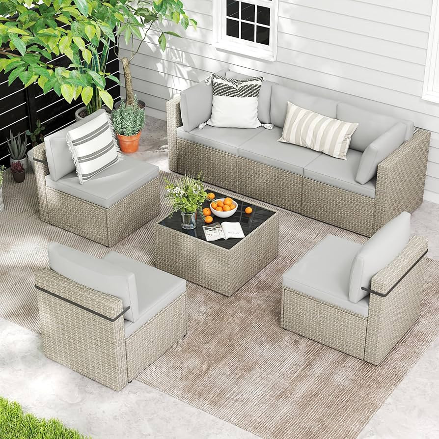 7-Piece Outdoor Sectional Sofa Set, Weather-Resistant Patio Furniture Set with Washable Cushions ... | Amazon (US)