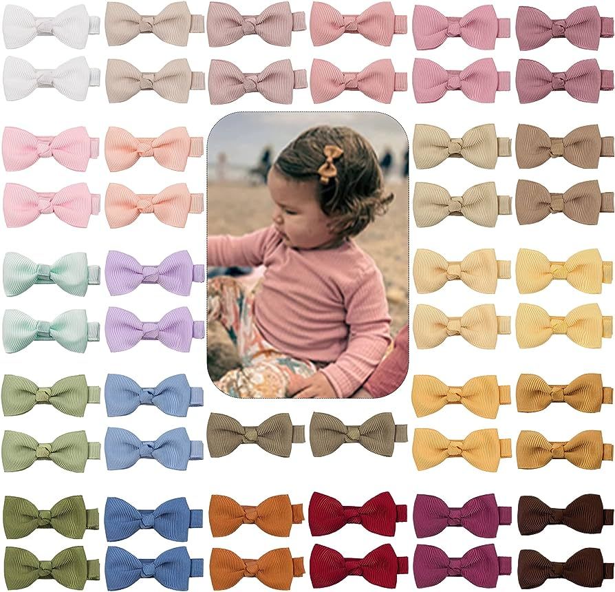 Baby Hair Clips CELLOT 50 Pieces 25 Colors in Pairs Fully Lined Baby Bows Hair Pins Tiny 2" Hair ... | Amazon (US)