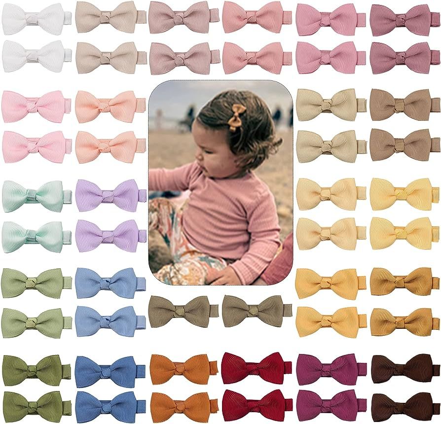 CÉLLOT Baby Hair Clips 50PCS Baby Girls Fully Lined Baby Bows Hair Pins Tiny 2" Hair Bows Alliga... | Amazon (US)