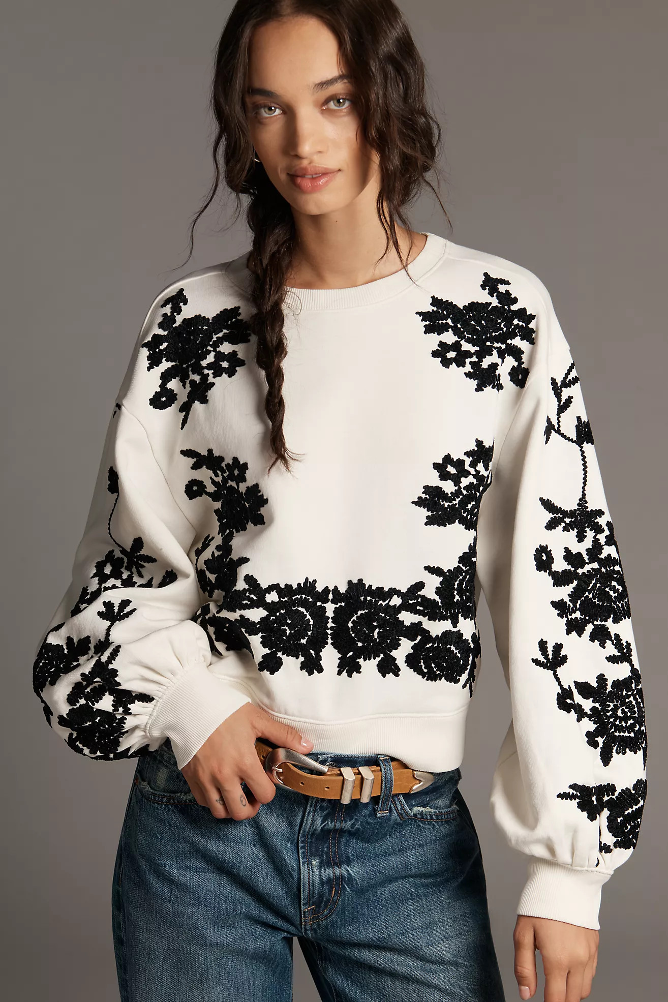 By Anthropologie Embroidered Chenille Sweatshirt | Anthropologie (US)