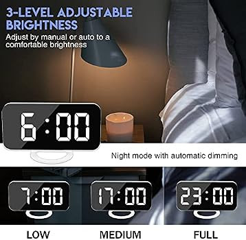 Digital Alarm Clock, 6.6" Large Mirrored LED Clock with Dual USB Charger Ports | Easy Snooze Func... | Amazon (US)