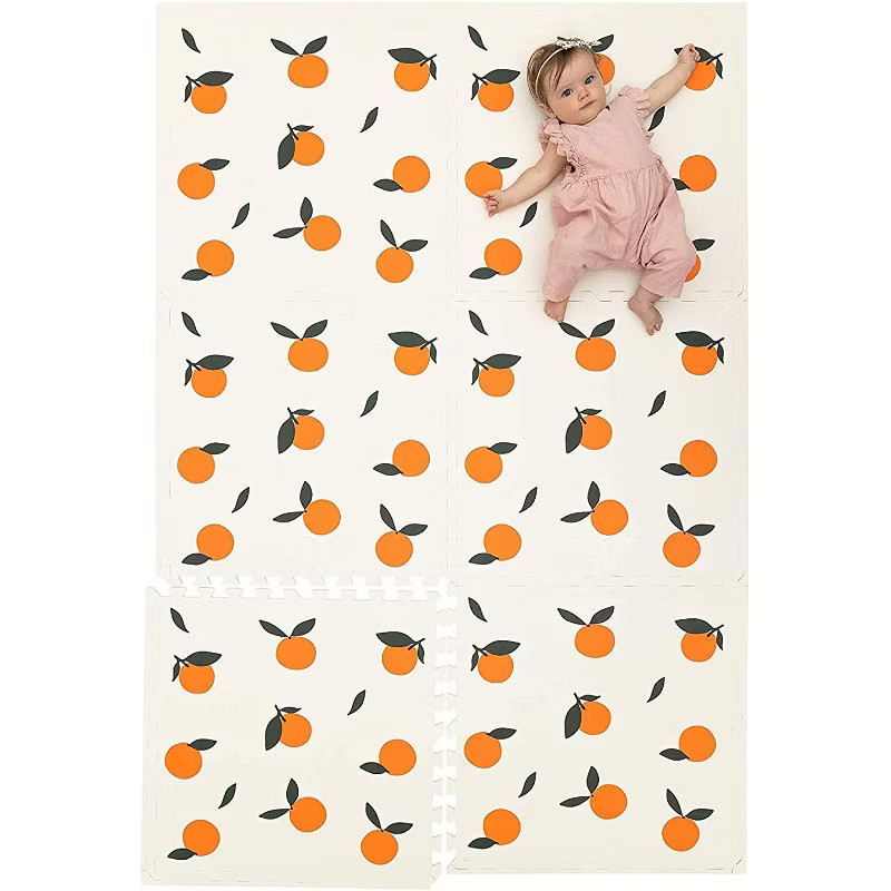 CHILDLIKE BEHAVIOR 72" x 48" Baby Crawling Play Mat With Interlocking Floor Tiles, X-Large Orange... | Target