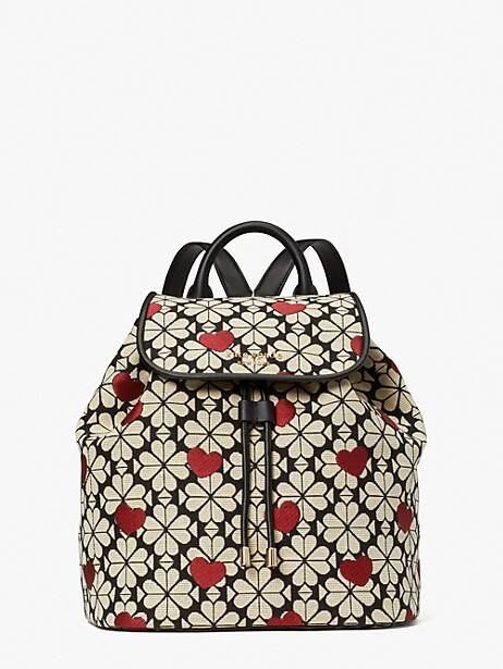 spade flower jacquard hearts medium flap backpack | Kate Spade (US)