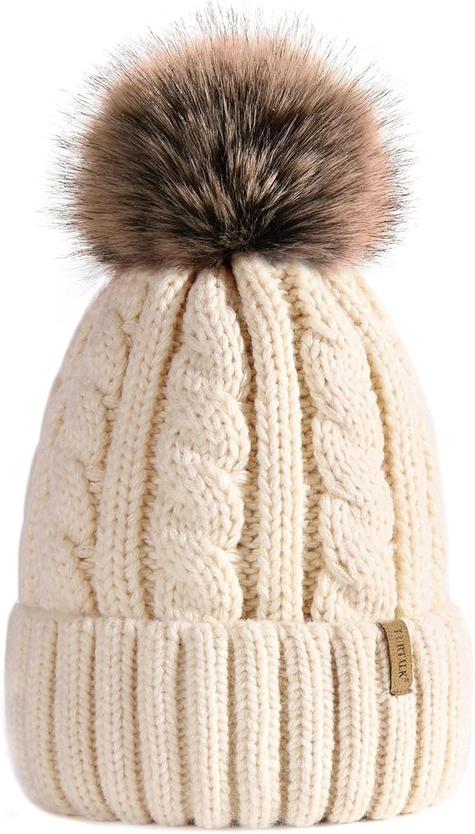 FURTALK Winter Beanie Knit Hat for Women Warm Fleece Lined with Faux Fur Pom Poms Womens Thick Sk... | Amazon (US)
