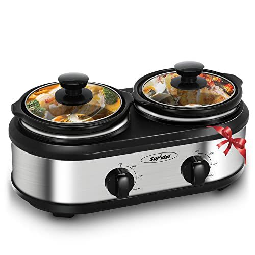 Dual Pot Slow Cooker, 2 Pot Small Mini Crock Buffet Server and Warmer, Double Pot Buffet Food War... | Amazon (US)