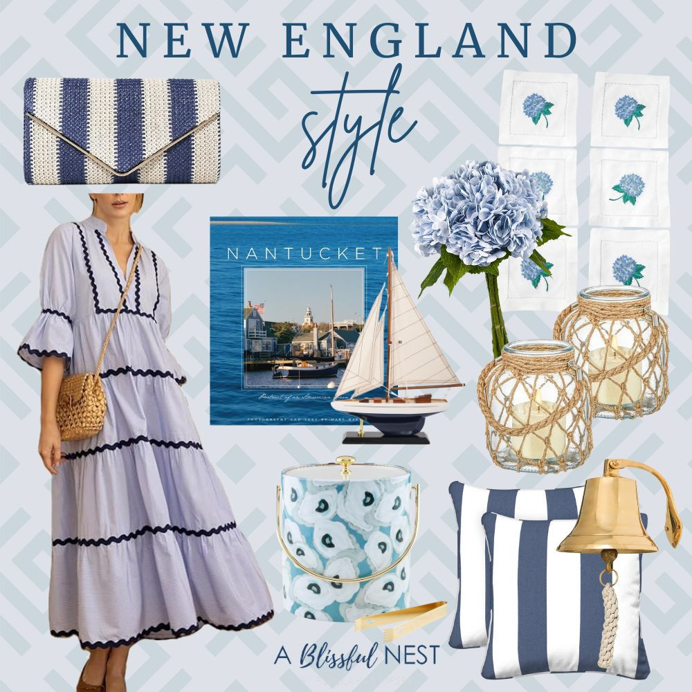 The perfect mix of coastal elegance and New England charm. Shop all my favorite finds.

striped chain crossbody bag, oyster vinyl ice bucket, artificial blue hydrangea, embroidered white cocktail napkins, decorative book, cabana stripe blue & white slipcovers, boho striped dress, wooden sailboat décor, wall mount bell, nautical candle lantern. 

 #LTKHome