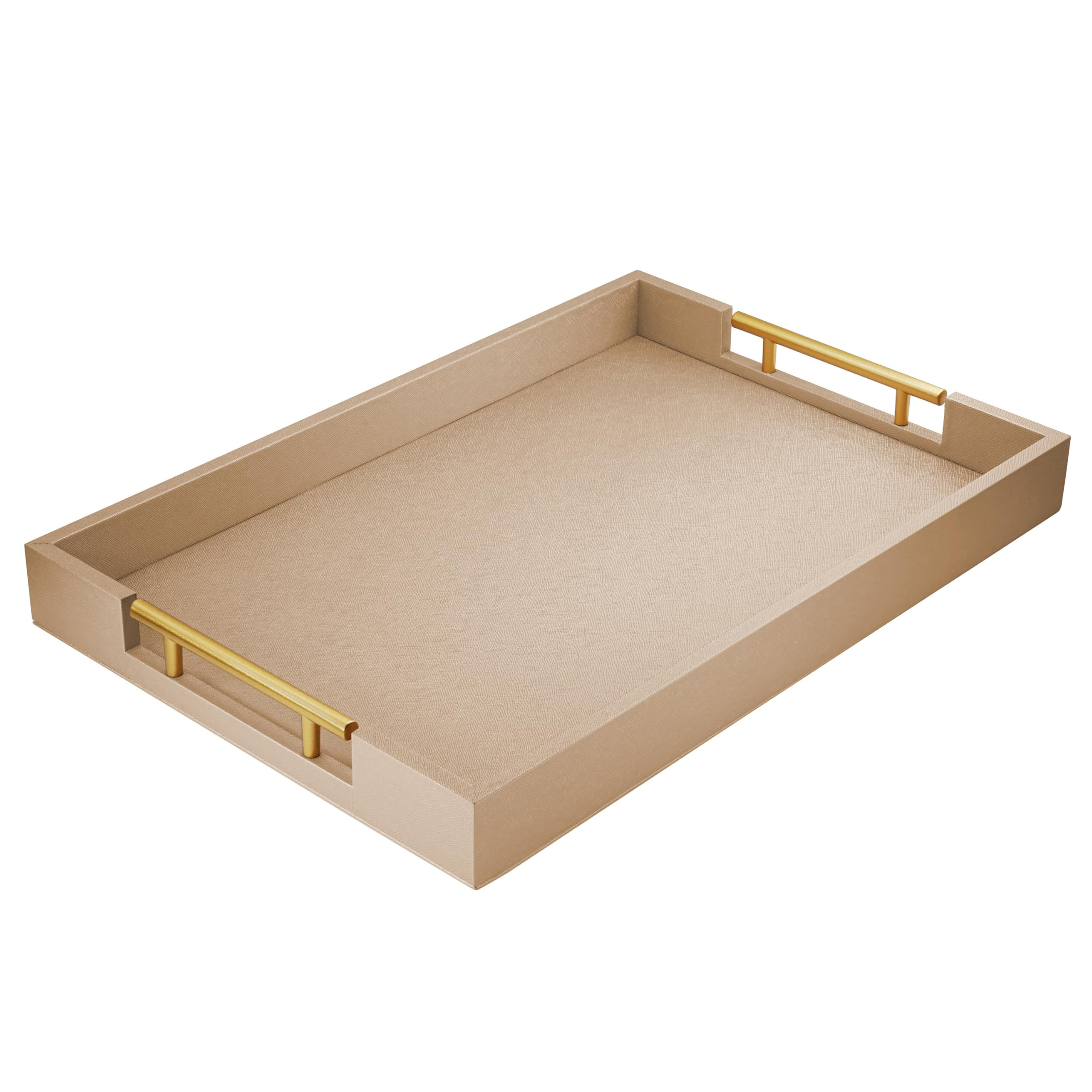 17" x 12" Wood Serving Tray with Gold Polished Metal Handles, Home Decorative Wooden Rectangle Ot... | Amazon (US)