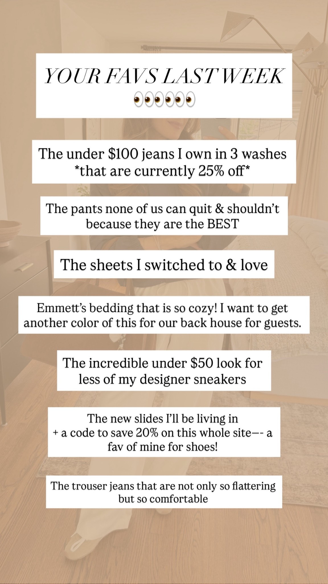 Your favs last week!!!

25% off at AF + save an extra 20% in the app. My code for Marc Fisher to save 20% off sitewide is: LAURENR20