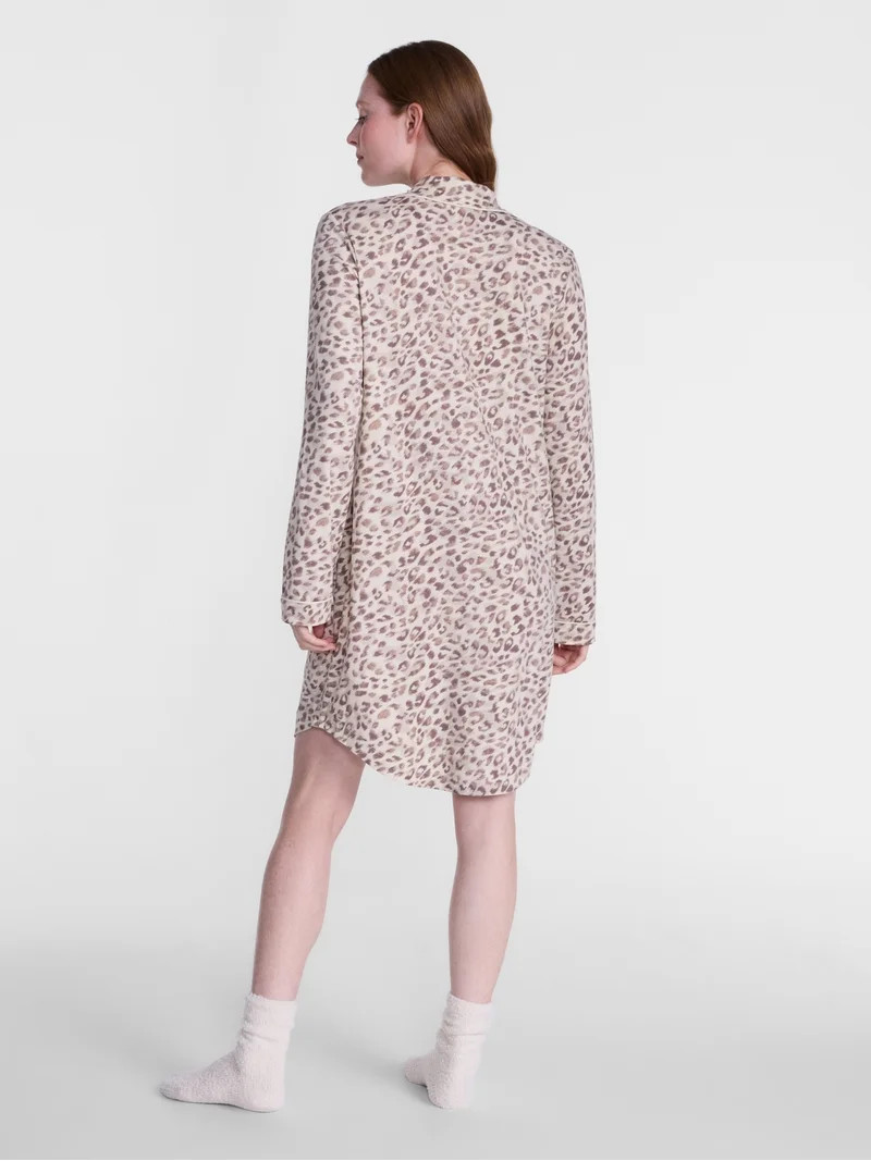 Joyspun Women's Dreamy Soft Collection Notch Collar Sleepshirt with Long Sleeves, Sizes XS-3X | Walmart (US)