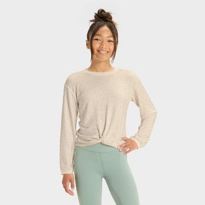 Girls' Modal French Terry Crewneck Sweatshirt - All In Motion™ Cream Leopard Print M | Target