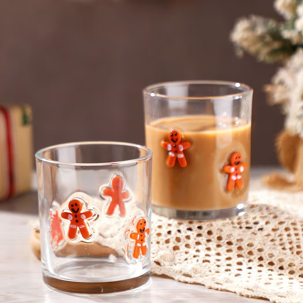 Bokon 2 Pcs 14 oz Christmas Icon Glass Cups Gingerbread Man Icon Juice Glass Old Fashioned Hand B... | Amazon (US)