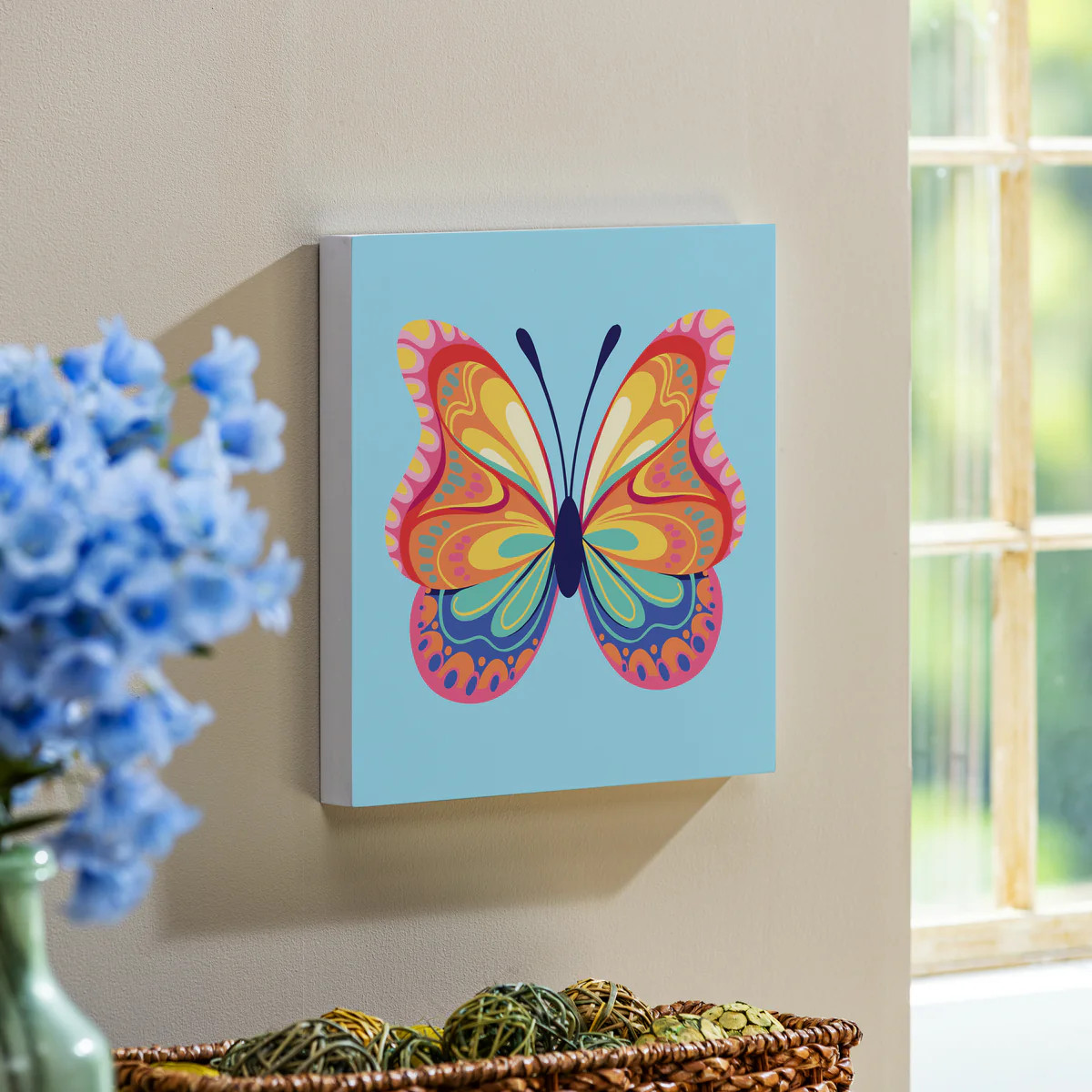 Bunny Blooms Indoor Wall Decor, Blue Butterfly, 12" L x 12" H | Plow & Hearth
