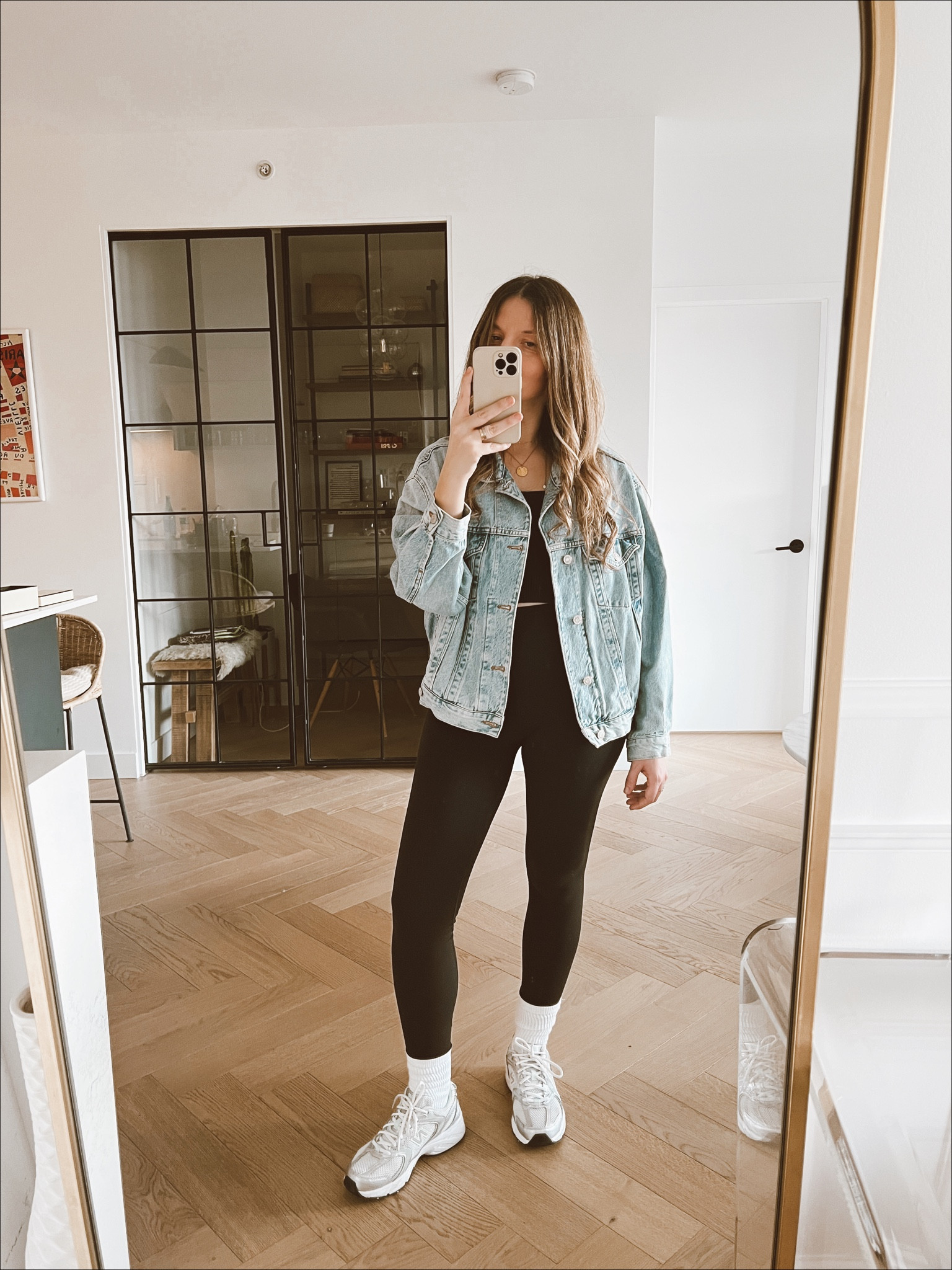 Busy work day type of outfit! 👟
My fave denim jacket on repeat during transitional months, had this  @agolde one for 3 years now and still love it. Also linked my favorite all time leggings in the post! ❤️ 

#LTKSeasonal #LTKFind #LTKfit