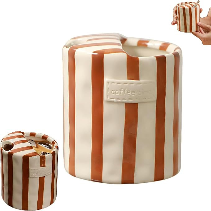 Retro Striped Hand-Painted Ceramic Mark Hand-Held Cup, Hand-Painted Striped Coffees Mug, Heat-Res... | Amazon (US)