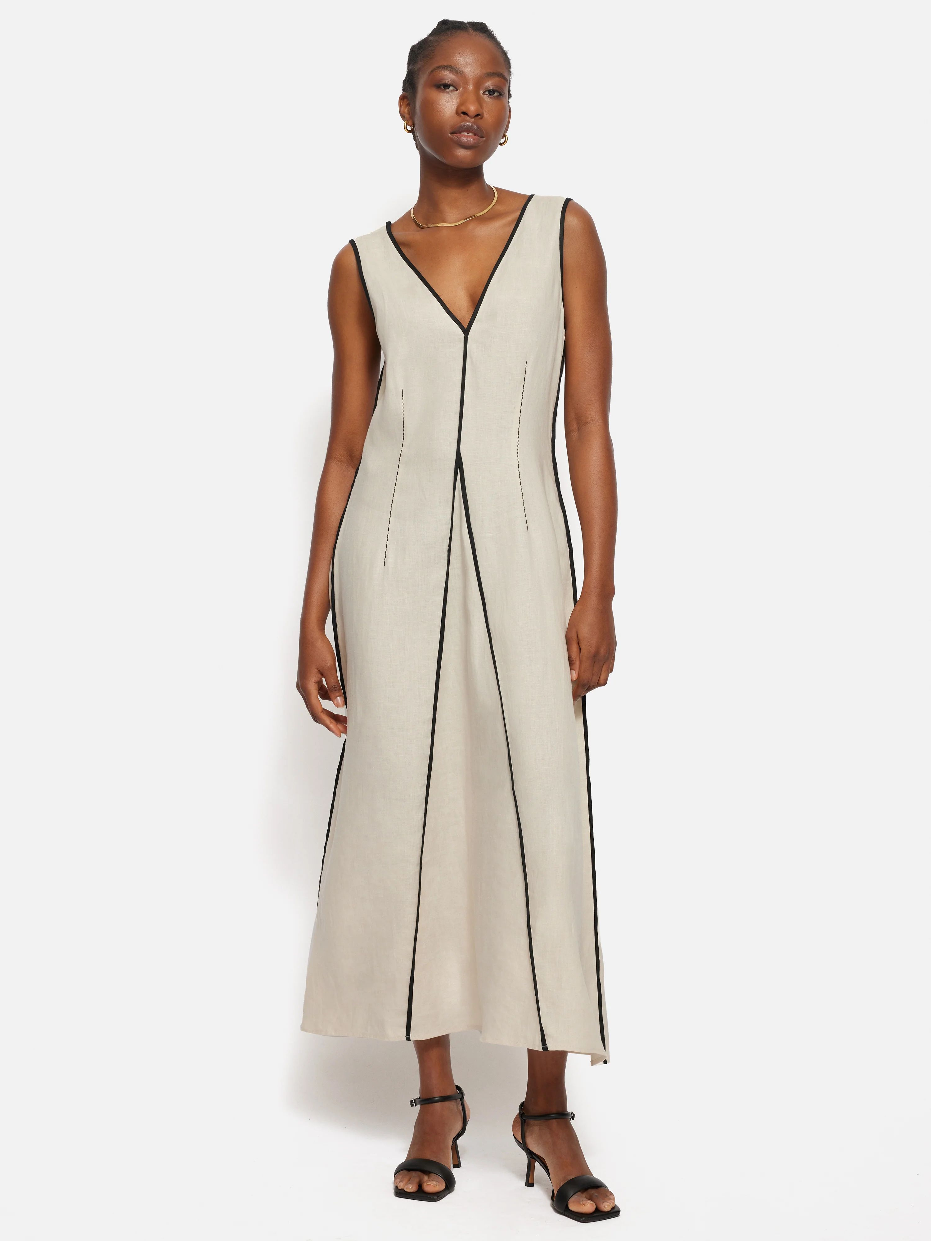 Linen Sleeveless Piped Dress | Jigsaw (UK)