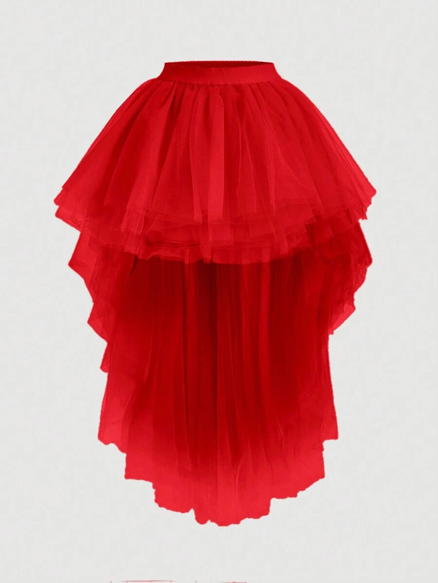SHEIN MOD High Low Hem Mesh Skirt | SHEIN