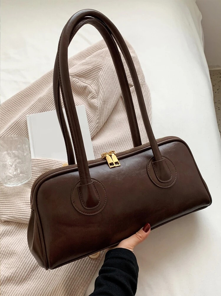 Minimalist Faux Leather Double Zipper Bag,For Women,Rookies & White-Collar Ers,For Lady,For Femal... | SHEIN
