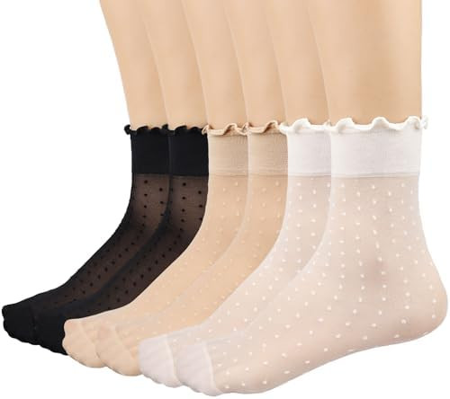 Mcool Mary 12 Pairs Women's Sheer Ruffle Socks Nude Stocking Summer Ultra Thin Cool See Through S... | Amazon (US)