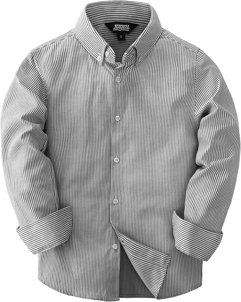 Amazon.com: JOGAL Boys Long Sleeve Oxford Dress Shirts Casual Button Down Shirts Striped Tops for... | Amazon (US)