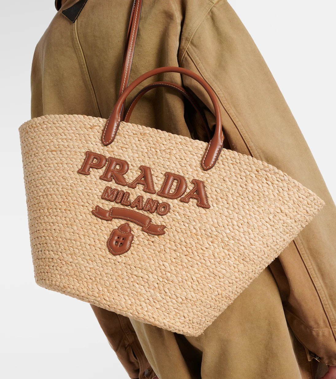 Logo leather-trimmed raffia basket bag | Mytheresa (US/CA)