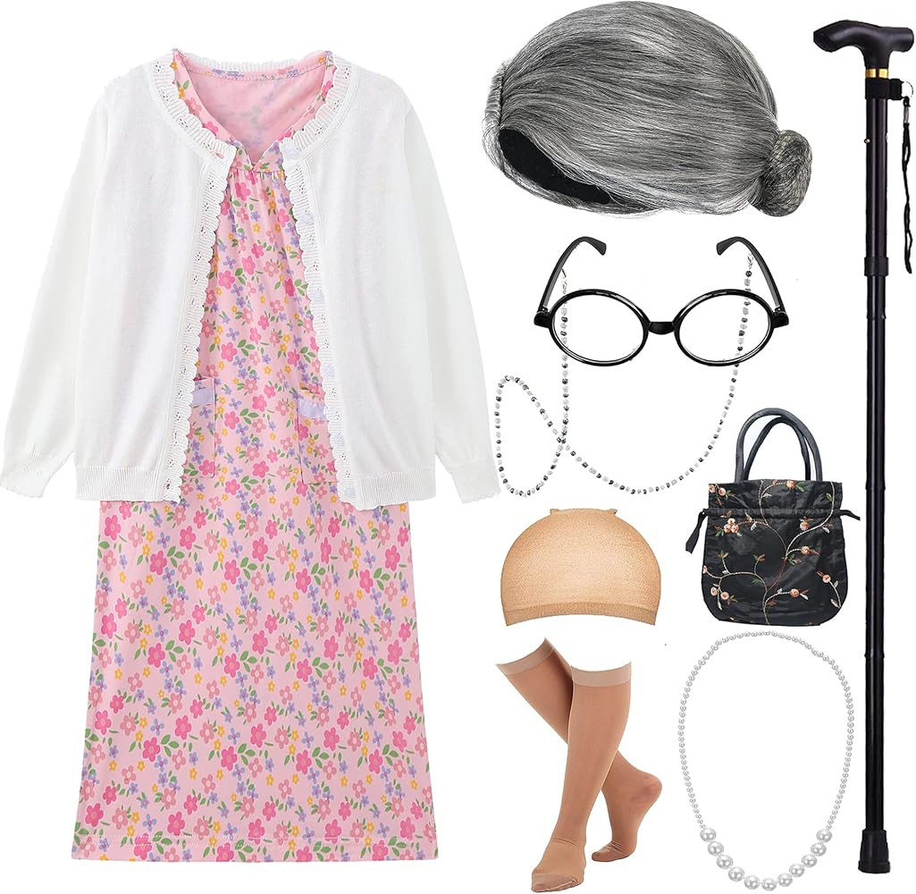 EBYTOP 2023 Old Lady Costume for Kids Granny Dress Halloween Accessories for Girl | Amazon (US)