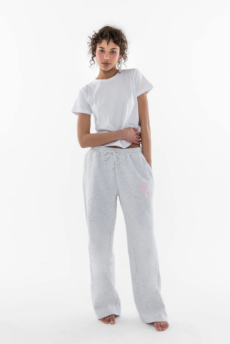 HERITAGE WIDE LEG SWEATPANTS LT HEATHER GREY/BLUSH | The Bar