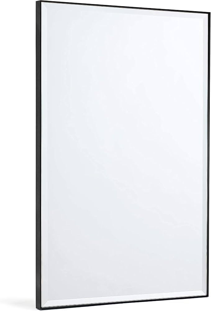 Rectangular Bathroom Wall Mirror, Brushed Black Metal Framed Rectangle Vanity Mirror, Peaked Trim... | Amazon (US)