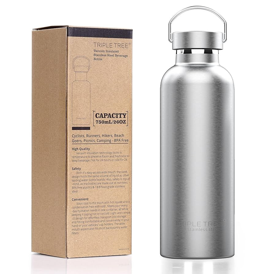 TRIPLE TREE 26 oz Insulated Water Bottle with Hook, Double Wall Stainless Steel Sports Water Bott... | Amazon (CA)