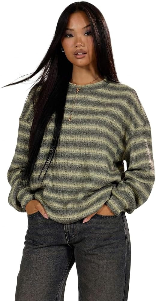 SISKIN Oversized Sweaters for Women Casual Striped Sweater Crewneck Drop Shoulder Top | Amazon (US)