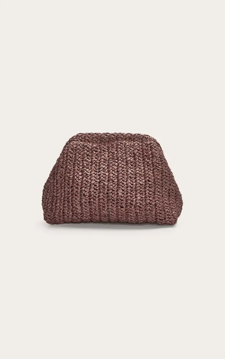 Chocolate Raffia Slouchy Clutch | PrettyLittleThing UK