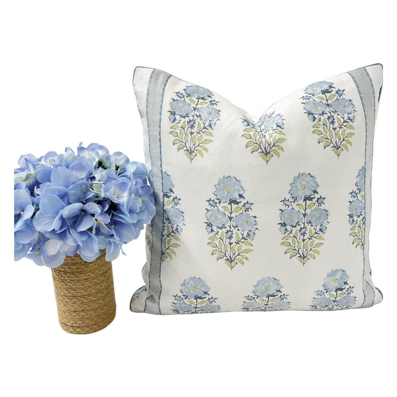 Pillow Cover, Lisa Fine Pillow Cover, Mughal Flower in Monsoon Blue // MADE TO ORDER // Pillow Co... | Etsy (US)