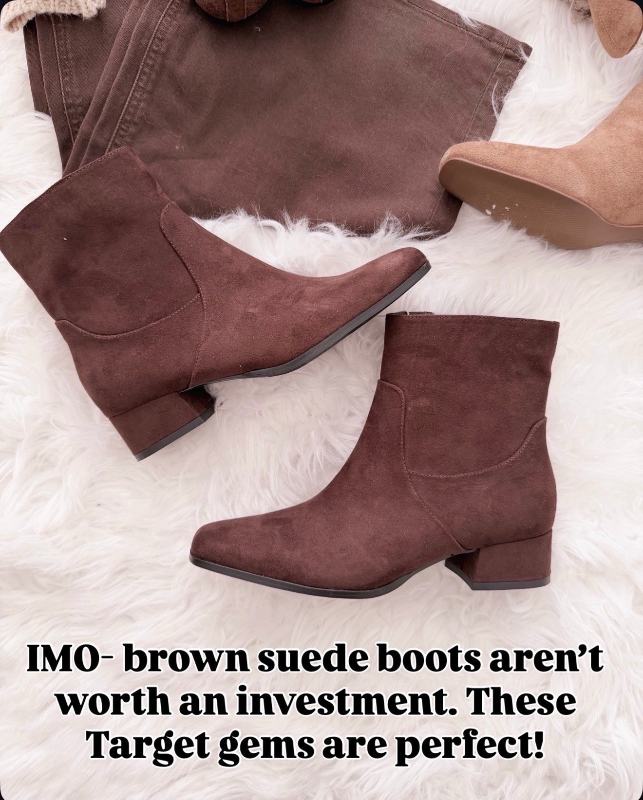 I don’t splurge on brown suede boots because they’re too seasonal, but this Target pair has been such a good find. The fit is easy, the shade works with everything, and the price makes it an easy yes.

brown suede boots, target wintet fashion, affordable fall shoes, neutral wardrobe staples, casual style for women over 40, winter outfit ideas, budget friendly winter style

#LTKOver40 #LTKWorkwear #LTKFindsUnder100
