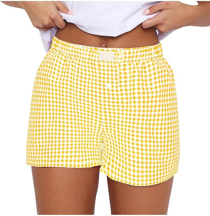 Women Pajamas Shorts Y2k Elastic Waist Plaid Boxer Shorts Cute Gingham Sleep Lounge Shorts Bottom... | Amazon (US)