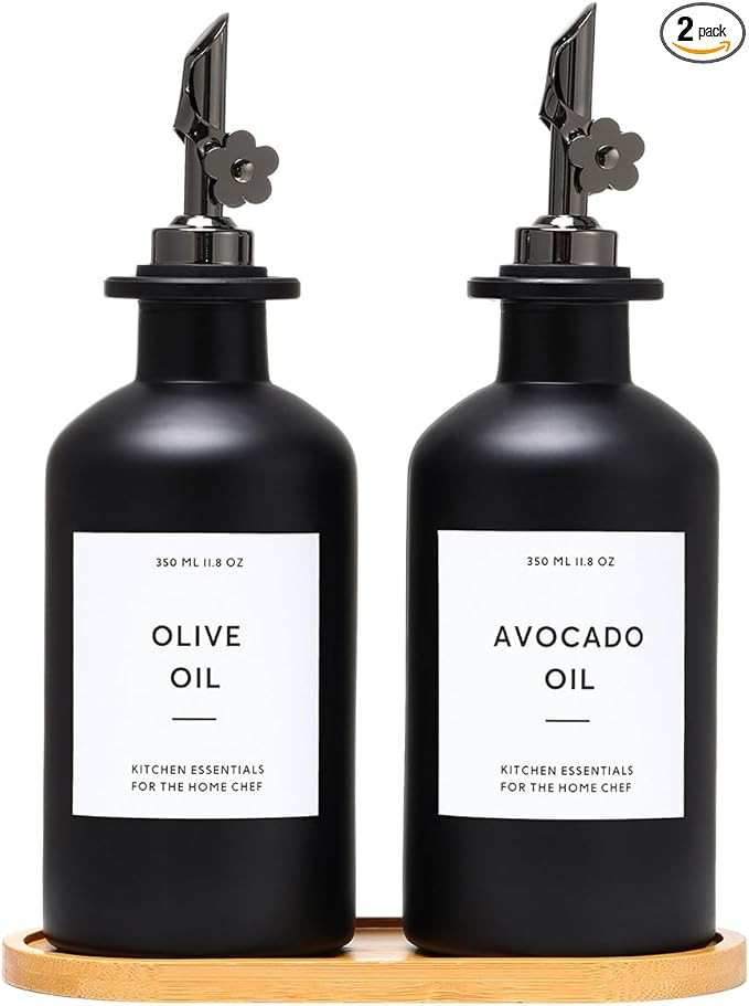 HOMCDALY Olive Oil Dispenser for Kitchen, Glass Oil Dispenser Bottle, Black Oil and Vinegar Dispe... | Amazon (US)