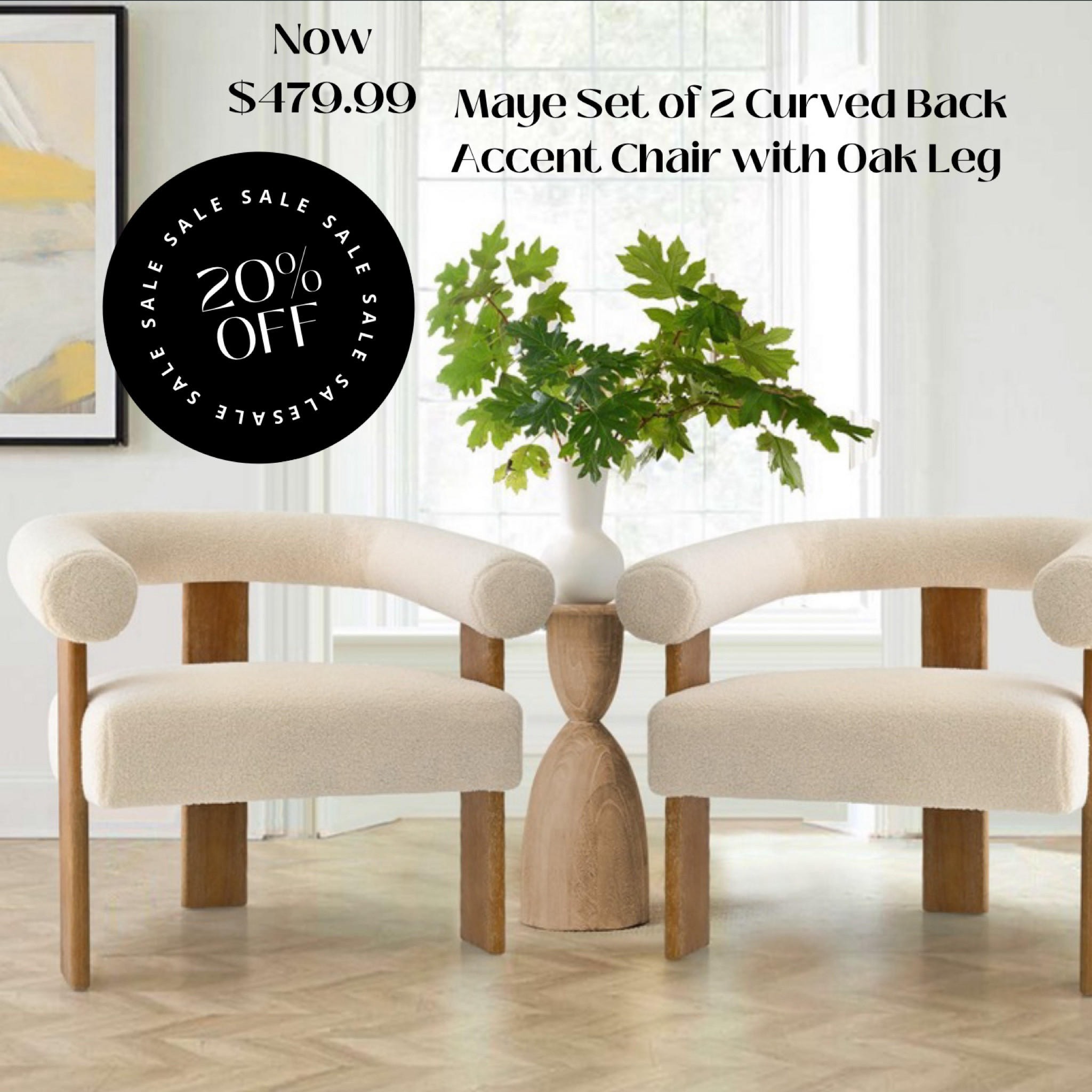 Deal of the day, modern cream accent chairs, wood accent chairs, curved back accent chairs with oak leg, neutral furniture, living room inspo, modern decor, modern furniture 

#LTKFallSale #LTKHome