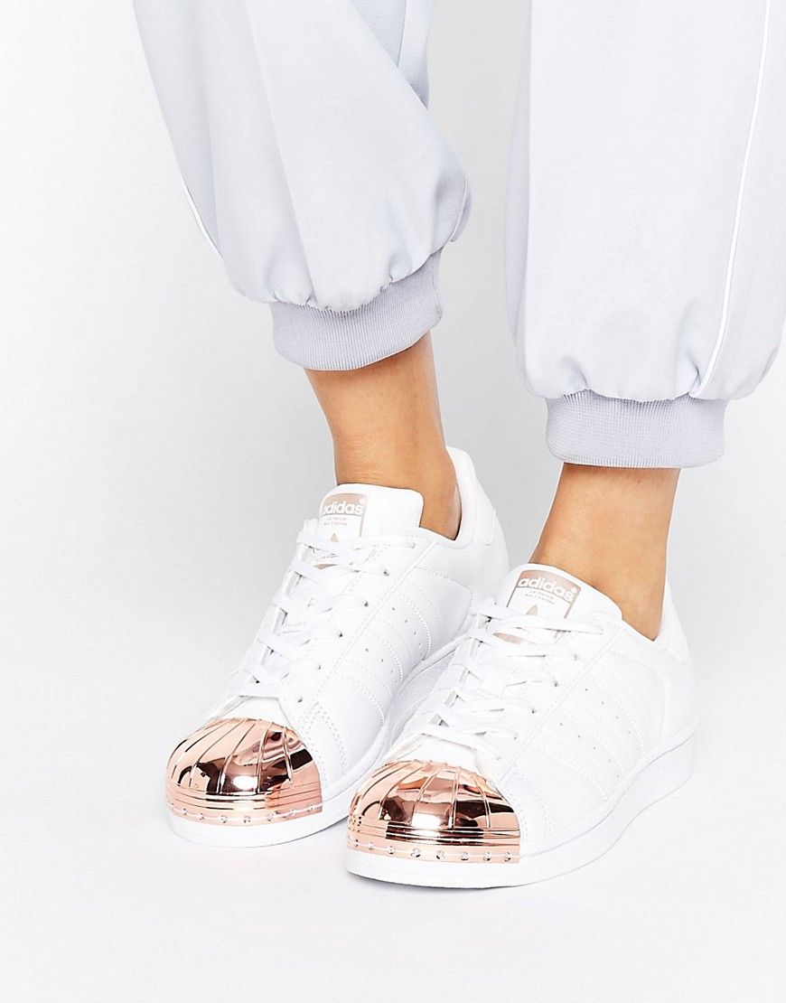 adidas Originals White Superstar Sneakers With Rose Gold Metal Toe Cap - White | ASOS US