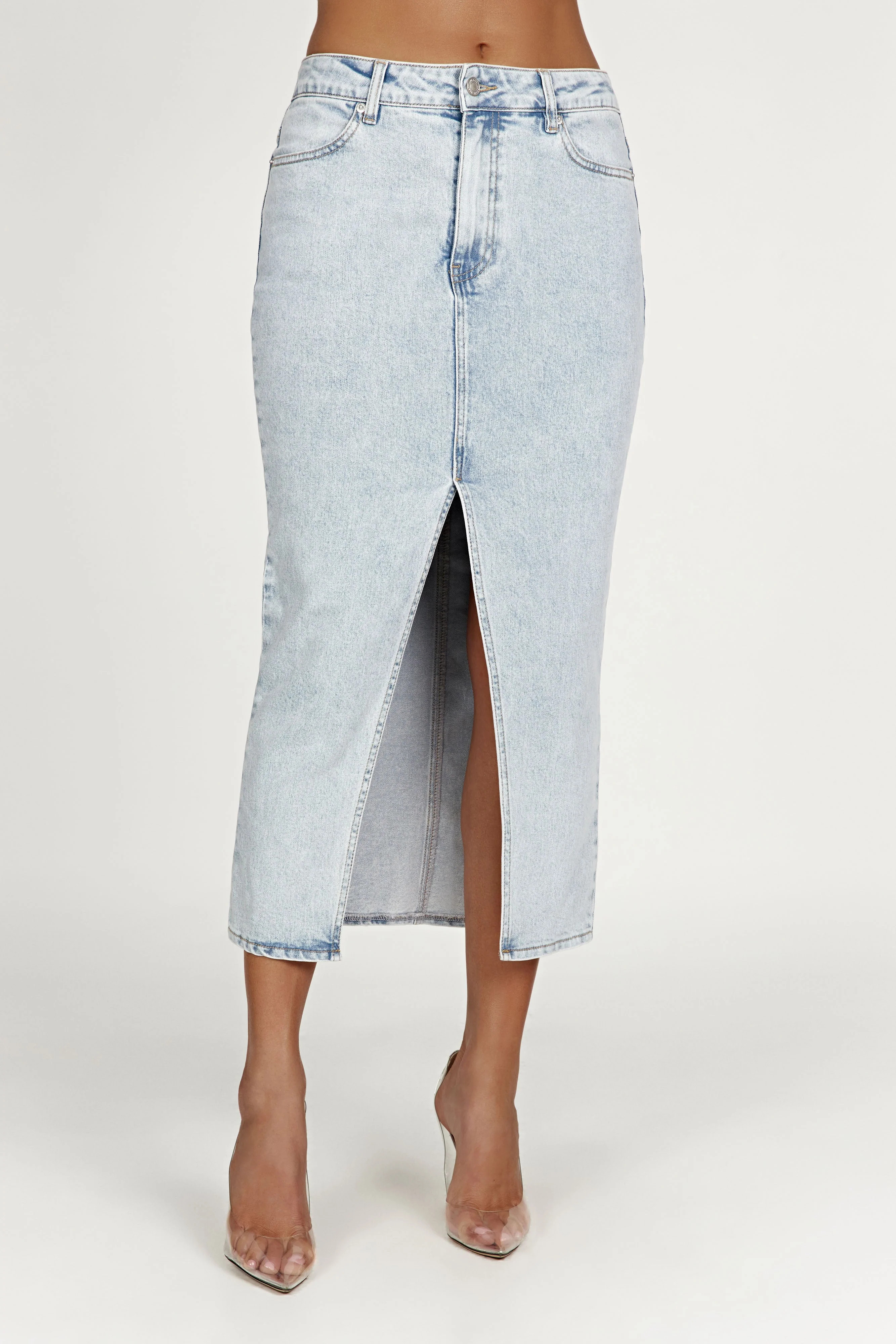 Acacia Denim Midi Skirt - Light Blue | MESHKI US