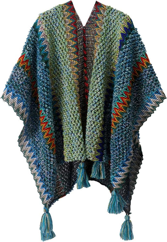 Bsubseach Shawl Wraps for Women Winter Knitted Cardigan Casual Poncho Cape Open Front Sweater wit... | Amazon (US)