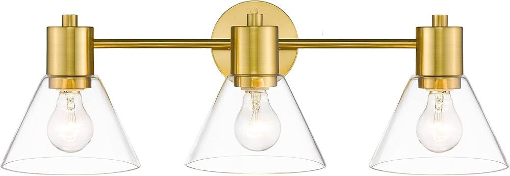LMS Gold Bathroom Vanity Light Fixtures, 3 Light Bathroom Light Fixtures with Clear Glass Shade, ... | Amazon (US)