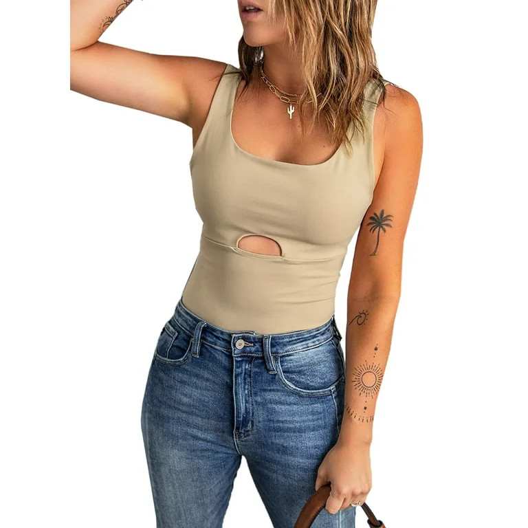 Dokotoo Women's Apricot Hollow out Tank Top Backless Sexy Skinny Tanks Soft Summer Camisole for W... | Walmart (US)