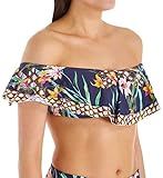 Trina Turk Women's Standard Off Shoulder Ruffle Bandeau Bikini Swimsuit Top, Navy/Midnight/Fiji Flor | Amazon (US)