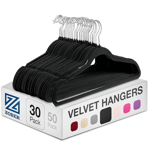 Zober Black Velvet Hangers 30 Pack for Coats, Pants & Dress Clothes - Non Slip Clothes Hanger Set w/ 360 Degree Swivel, Holds up to 10 lbs - Strong Felt Hangers for Clothing | Amazon (US)