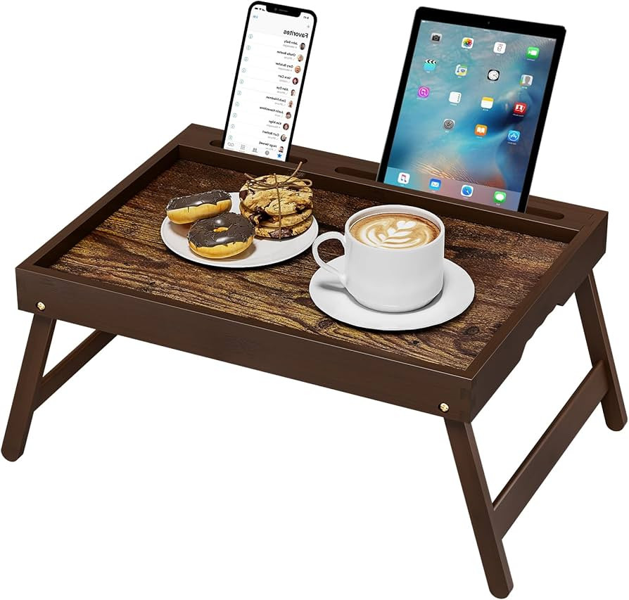 Bamboo Breakfast Tray with Foldable Legs & Detachable Stand | Ergonomic Handle | Portable Bed Tra... | Amazon (US)