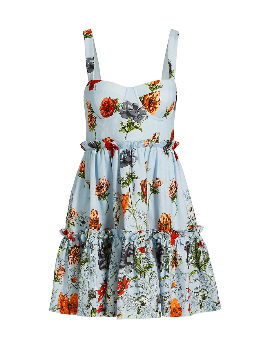 Women's Audrey Floral Linen Minidress - Botanica Blue - Size 4 | Saks Fifth Avenue