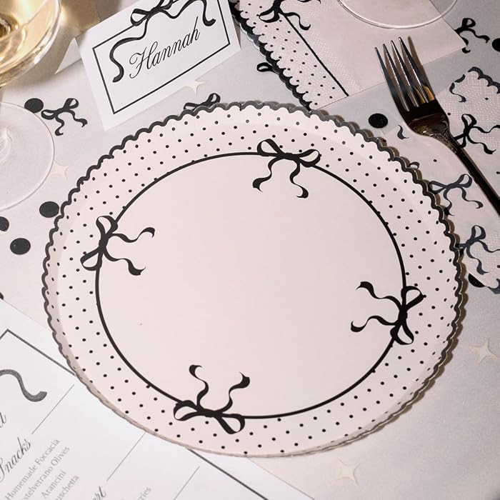 xo, Fetti Ivory + Black Bow Paper Plates | 25 pcs 9" | Tying the Knot Bachelorette, Birthday Deco... | Amazon (US)